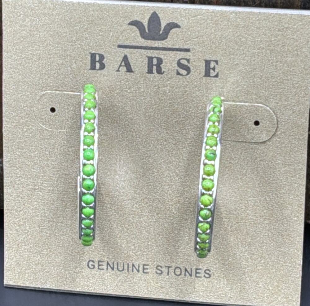 Barse Channel Hoop Earrings- Lime Green Turquoise -Silver-NWT